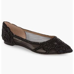 Badgley Mischka Gigi Black Mesh Crystal Flats Size 8